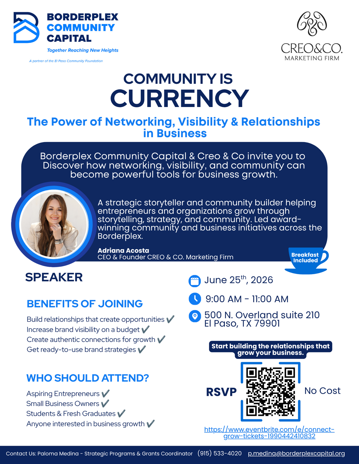 Borderplex Community Capital Invita a Propietarios de Pequeños Negocios al Evento de Networking "Community is Currency"